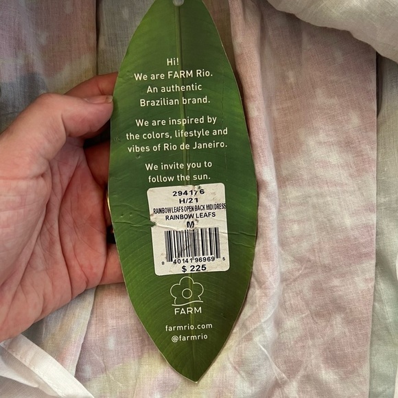 ANTHROPOLOGIE / FARM RIO Rainbow Leaves Open Back Midi Dress (M) - Picture 15 of 15